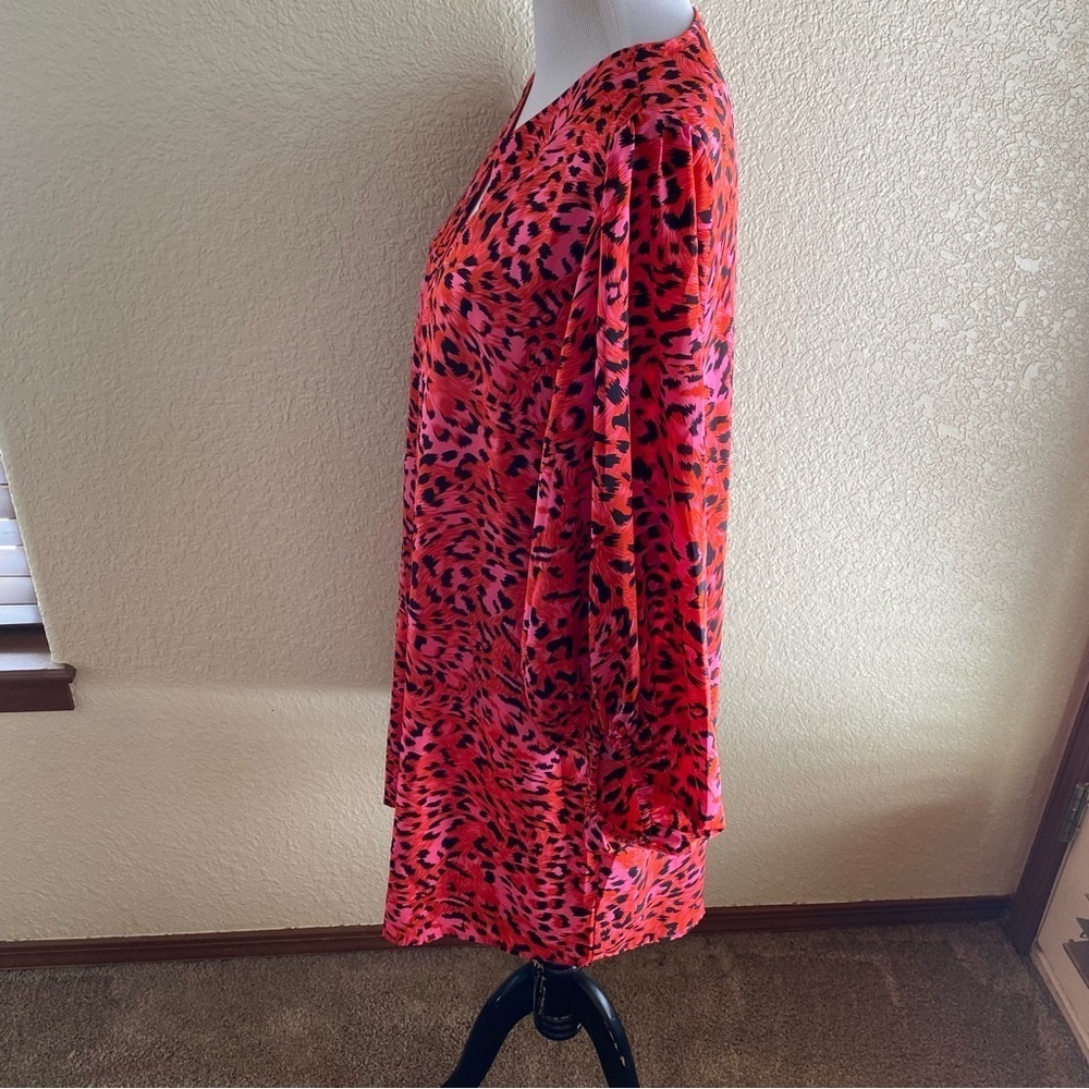 JODIFL Red Pink Leopard Print Long Sleeve Shift Dress - Picture 4 of 12